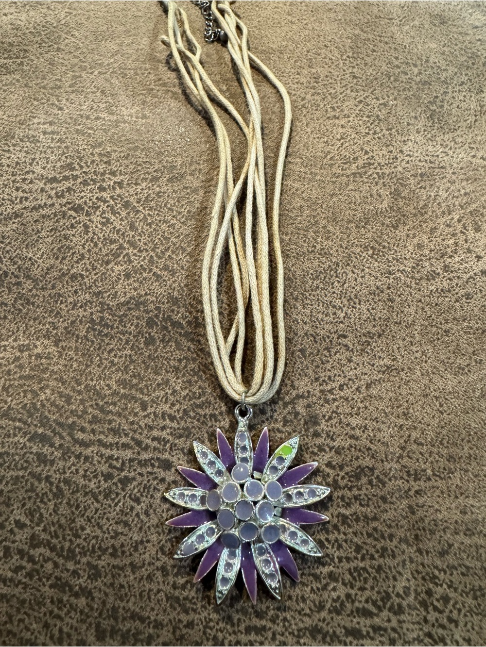 Purple Flower Pendant Multi-Strand Cord Necklace